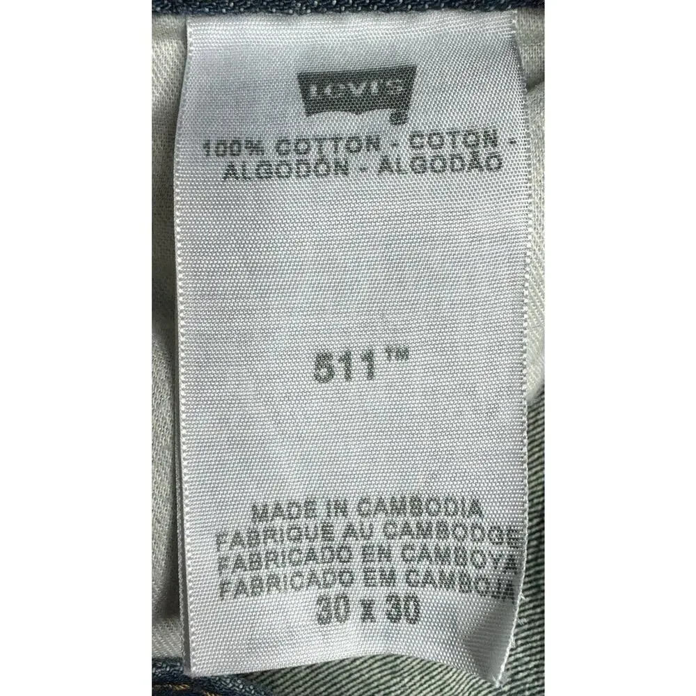 Levis 511 Men's Dark Wash Slim Fit Straight Leg Blue Denim Jeans - Size 29x27.5*